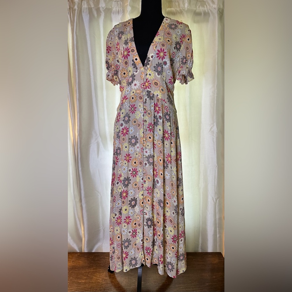 Monte Floral Maxi Dress Floral Full Button Sz L Boho Cottage Core $125 new